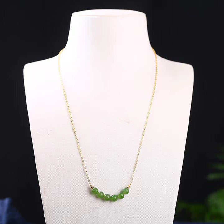 14 Karat vergoldeter Hetian Cyan Jade Perlen-Halskettenanhänger