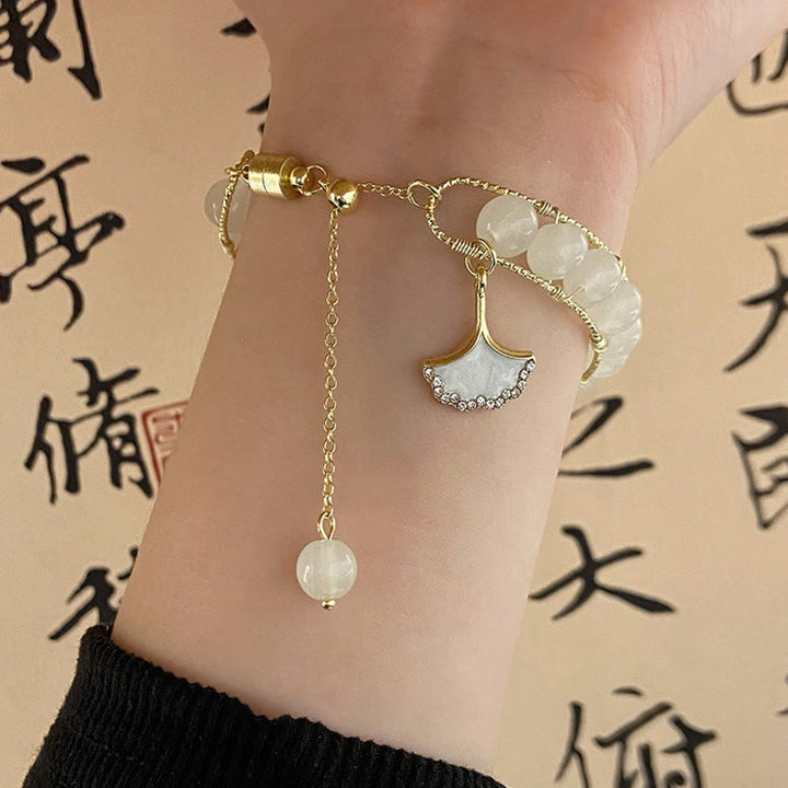 Buddha Stones Ginkgo-Blatt-Jade-Perlen-Glücksarmband