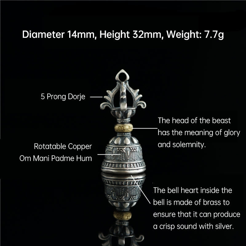 Buddha Stones, Tibet, 925er Sterlingsilber, Om Mani Padme Hum, Dorje-Glocke, Vajra, gravierter Erleuchtungsanhänger, Hängedekoration