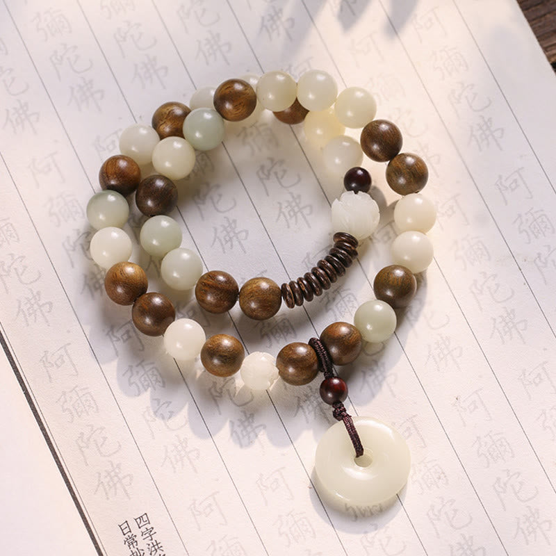 Buddha Stones Bodhi-Samen, grünes Sandelholz, Lotus, Peace-Schnalle, Harmonie, doppelt gewickeltes Armband