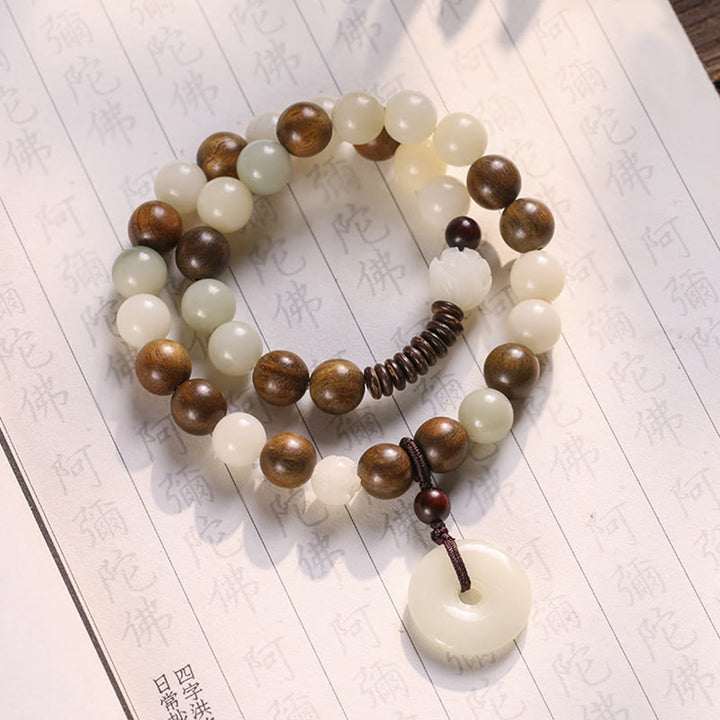 Buddha Stones Bodhi-Samen, grünes Sandelholz, Lotus, Peace-Schnalle, Harmonie, doppelt gewickeltes Armband