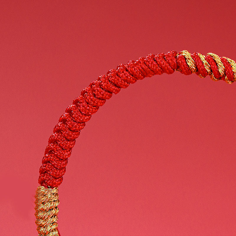 Buddha Stones aus 999er-Sterlingsilber, Jahr des Drachen-Fu-Charakters, ziehen Glück und Glück an, handgefertigtes geflochtenes Armband