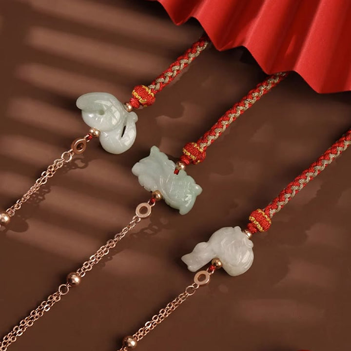 Buddha Stones 925 Sterling Silber Jahr des Drachen Chinesisches Sternzeichen Jade Glückskettenarmband