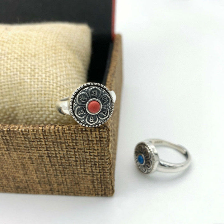 Buddha Stones Tibetischer Om Mani Padme Hum Peace drehbarer Ring