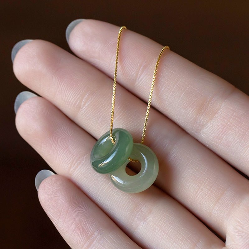 Halsketten-Anhänger mit Buddha Stonesn, natürlicher, runder Jade, Friedensschnalle, Glück, Fülle