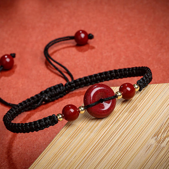 Armband mit Buddha Stonesn, natürlichem Zinnober, Friedensschnalle, Segen