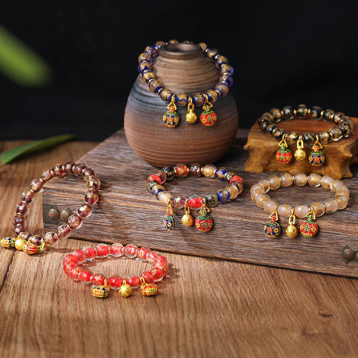 Buddha Stones Gold Schlucktier Familie Charm Gold Silber Folie Liuli Glasperlen Segensarmband