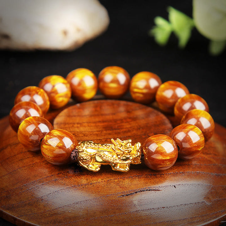 Buddha Stones Lucky Golden Tiger Eye Reichhaltiges Pixiu-Armband