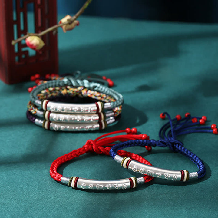 Buddha Stones 999 Sterling Silber Om Mani Padme Hum Schutz Stärke String Armband