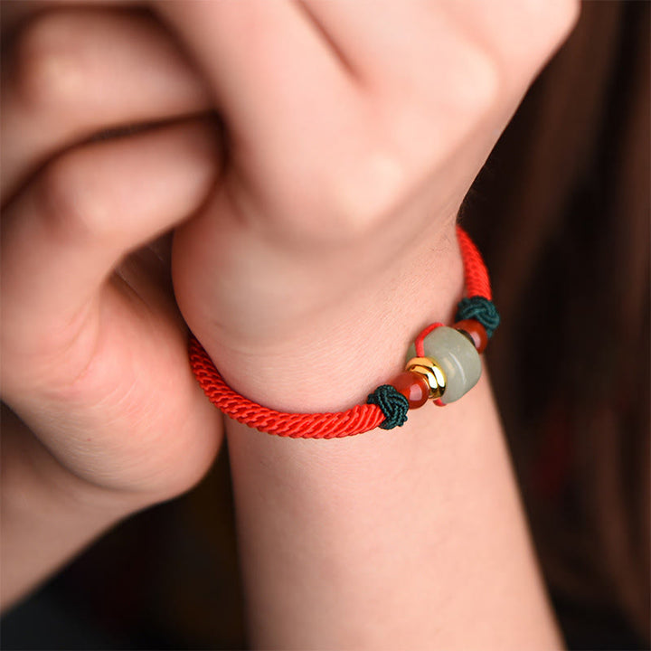 Buddha Stones Tibetisches grünes Aventurin-Glücksgeflecht-Armband