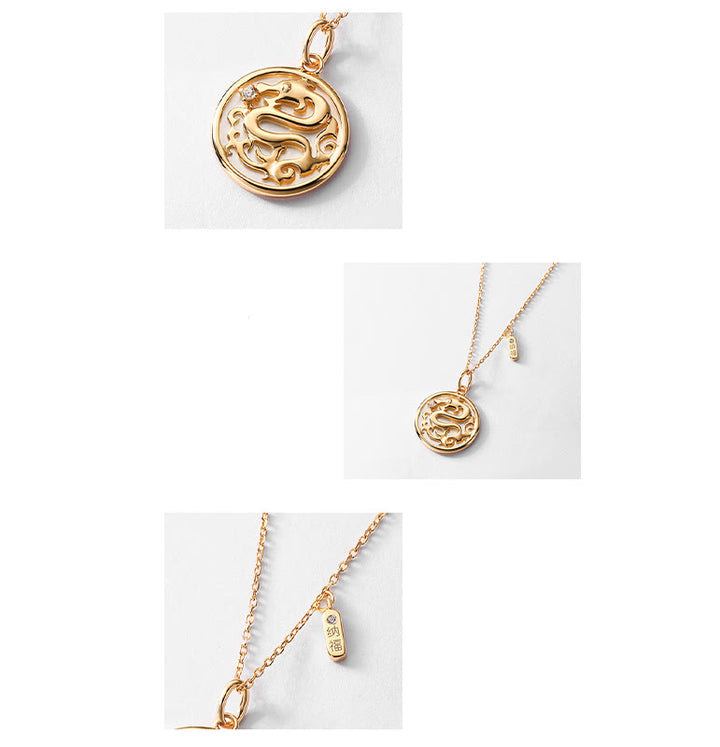 ❗❗❗Ein Blitzverkauf – Buddha Stones 925 Sterling Silber Tridacna Stein Jahr des Drachen Fu Charakter Glück Stärke Halskettenanhänger