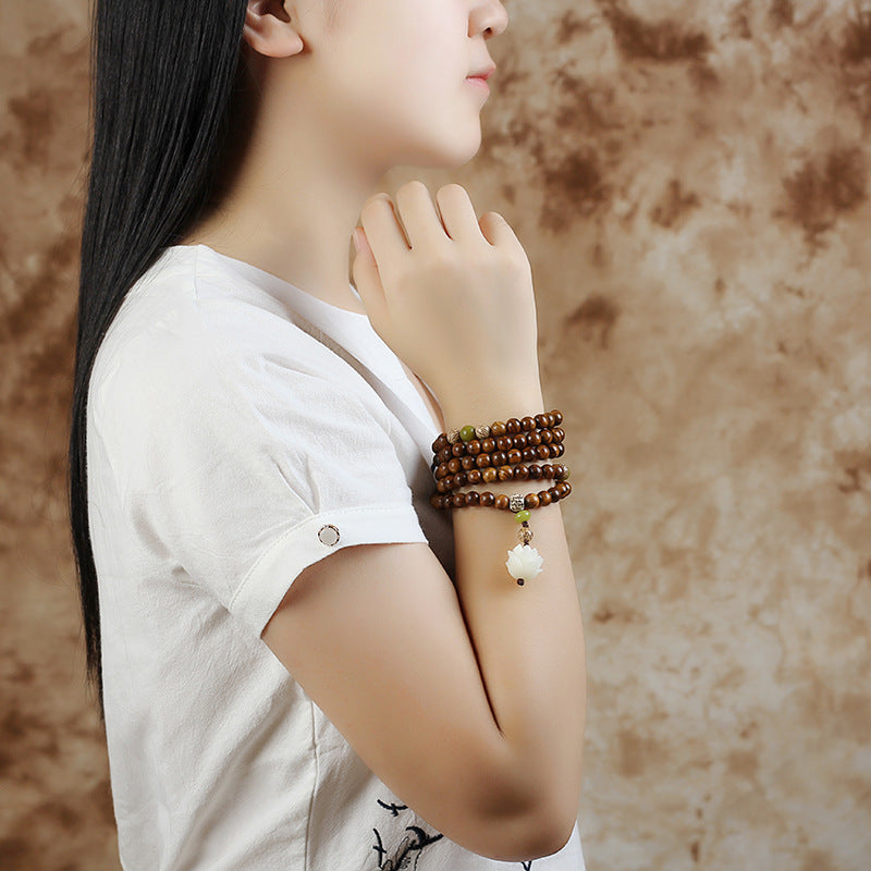 Buddha Stones Tibetisches Palisander-Lotus-Mala-Schutz-Ruhe-Halsketten-Armband
