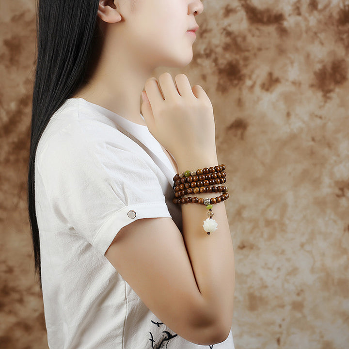 Buddha Stones Tibetisches Palisander-Lotus-Mala-Schutz-Ruhe-Halsketten-Armband