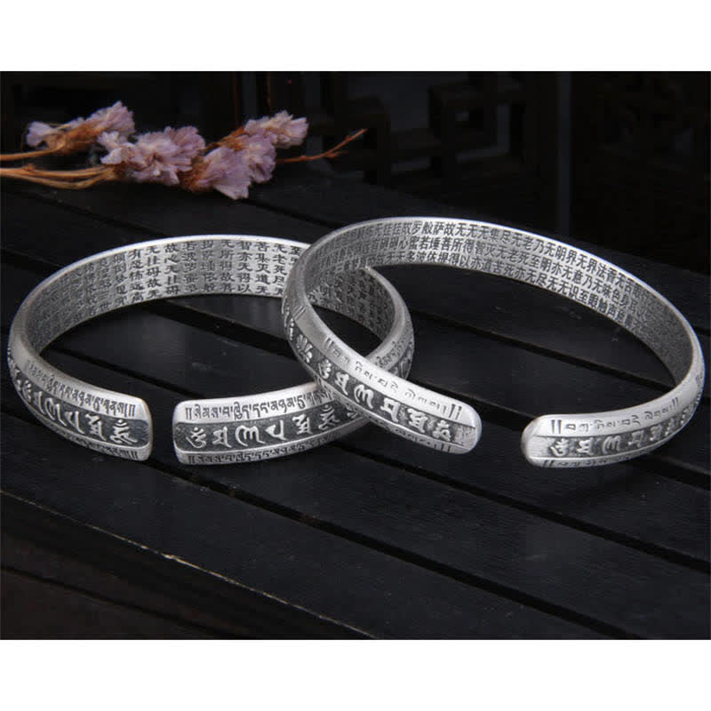 999 Sterling Silber Om Mani Padme Hum Herz Sutra Lotus Peace Armband Armreif