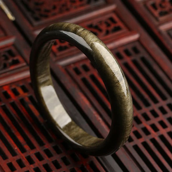 Buddha Stones Gold glänzender Obsidian Silber glänzender Obsidian Schutzarmband Armreif