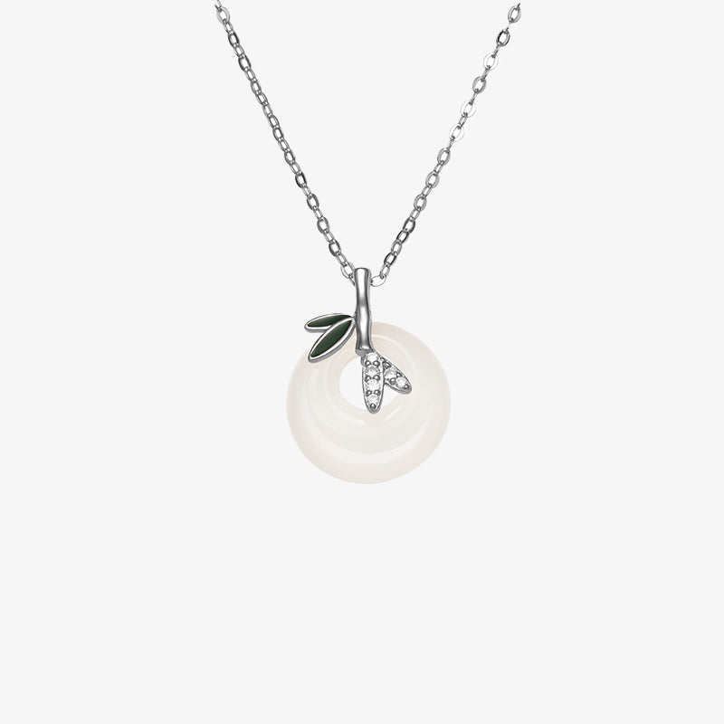 Buddha Stones 925 Sterling Silber Natürlicher Chalcedon Bambusblatt Friedensschnalle Positiver Halskettenanhänger