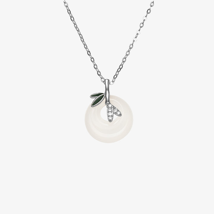 Buddha Stones 925 Sterling Silber Natürlicher Chalcedon Bambusblatt Friedensschnalle Positiver Halskettenanhänger