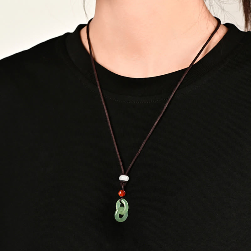 Buddha Stones Natürliche Hetian Cyan Jade Weiß Jade Doppelte Friedensschnalle Erfolg Halskette Anhänger