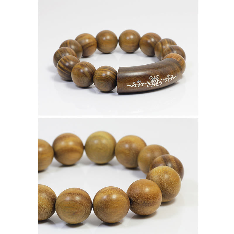 Buddha Stones 999 Sterling Silber Grünes Sandelholz Om Mani Padme Hum Drache Phönix Dharmachakra Eingelegtes Friedensarmband