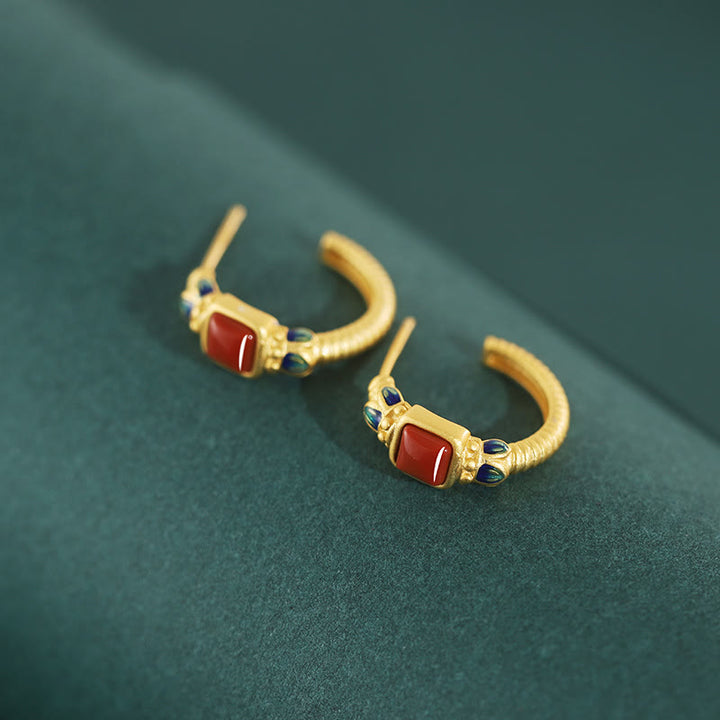 Ohrstecker aus 925er-Sterlingsilber, roter Achat, Lotus, Selbstvertrauen, Ruhe