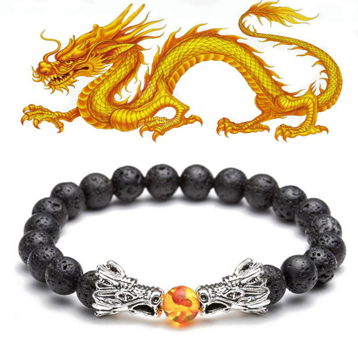 Buddha Stones Weiß Türkis Lava Rock Dragon Blessing Perlenarmband