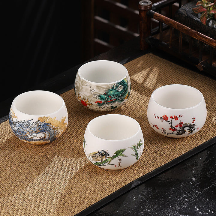 Buddha Stones, Drache, Zikade, Bambus, Hirsch, Kranich, Lotus, Pflaume, Blume, Keramik-Teetasse, Kung-Fu-Teetasse, Schüssel, 185 ml