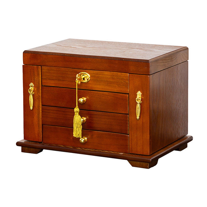 Buddha Stones Vintage Schmuckschatulle aus Holz mit großem Fassungsvermögen, Schmuckaufbewahrungsbox mit Spiegel