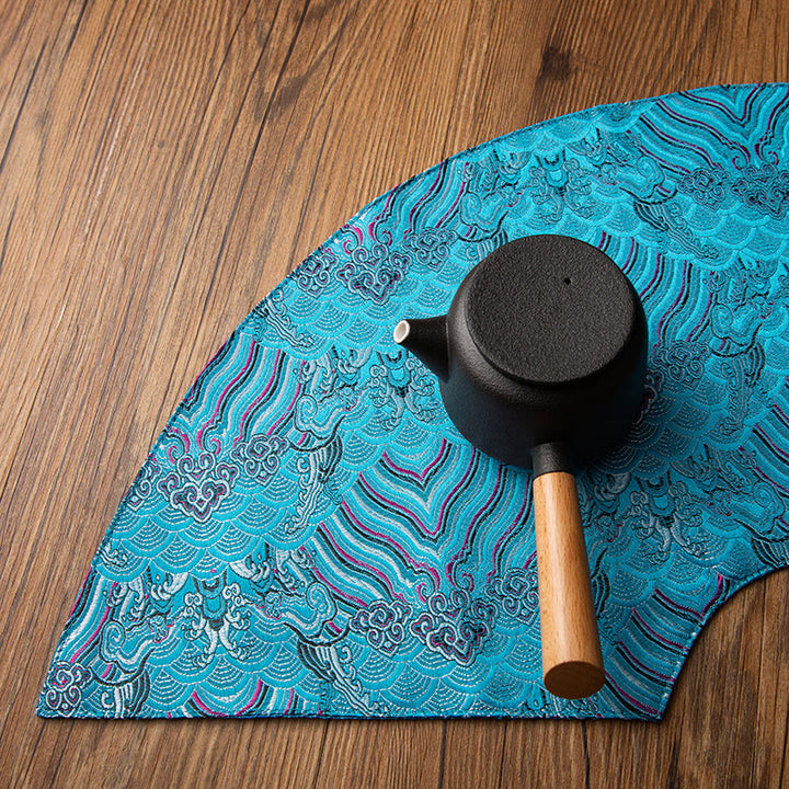 Buddha Stones, Vintage-Stil, Meereswelle, Bambus, Pflaumenblüte, bestickt, Tassenunterlage, Teetasse, Untersetzer, Kung-Fu-Teematte