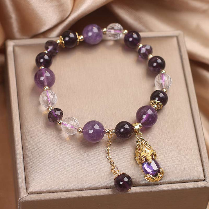 Buddha Stones Natürliches Amethyst PiXiu Heilarmband