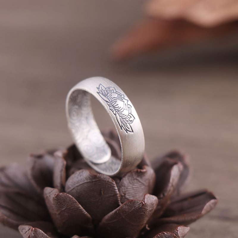 Buddha Stones 999 Sterling Silber Lotus-Elefant-Segen-Ring mit sechs wahren Worten
