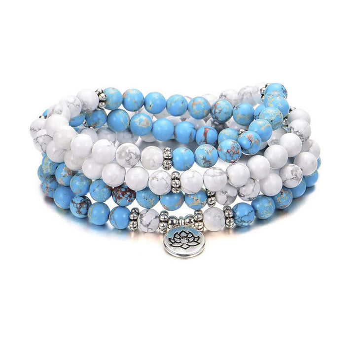 108 Mala-Perlen, Weiß türkisfarbenes Kaiserstein-Lotus-Segen-Armband