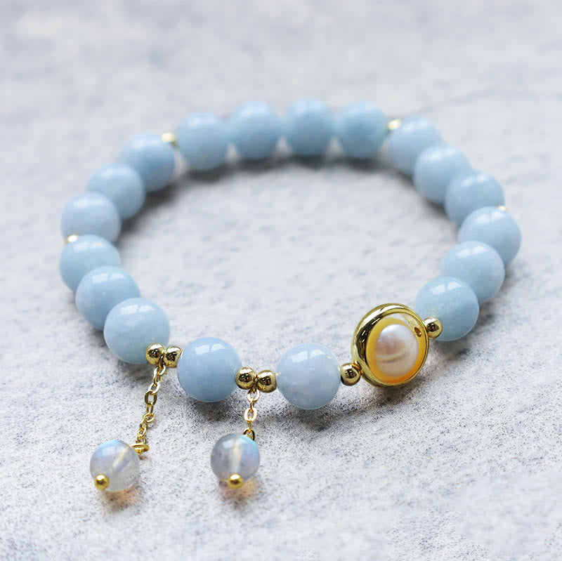 Buddha Stones Aquamarin-Perlen-Heilmondstein-Perlen-Charm-Armband