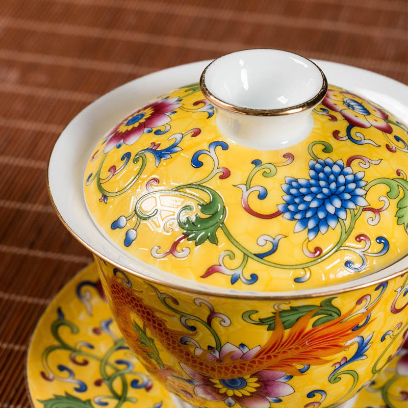 Buddha Stones Dragon Phoenix Flower Design Keramik Gaiwan Sancai Teetasse Kung Fu Teetasse und Untertasse mit Deckel