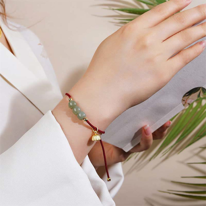 Buddha Stones Handgefertigtes Hetian-Jade-Perlen-Lotus-Pod-Wohlstands-Glück-geflochtenes Armband