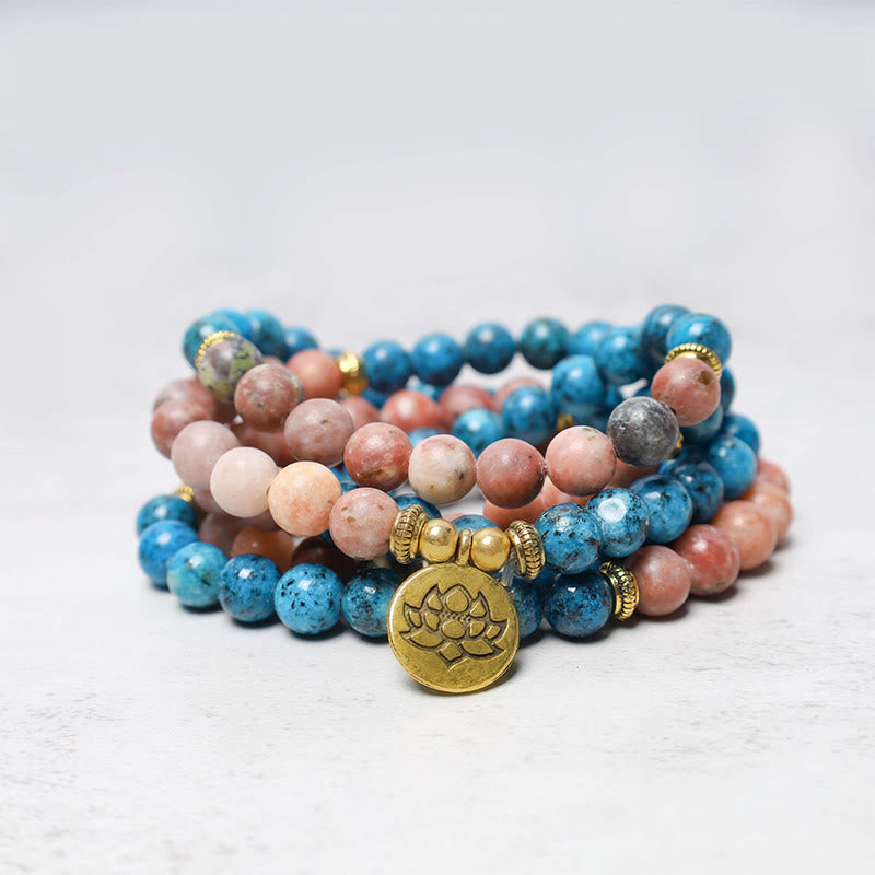 Buddha Stones 108 Mala Perlen Apatit Roter Stein Lotus Meditation Gebetsperlen Armband