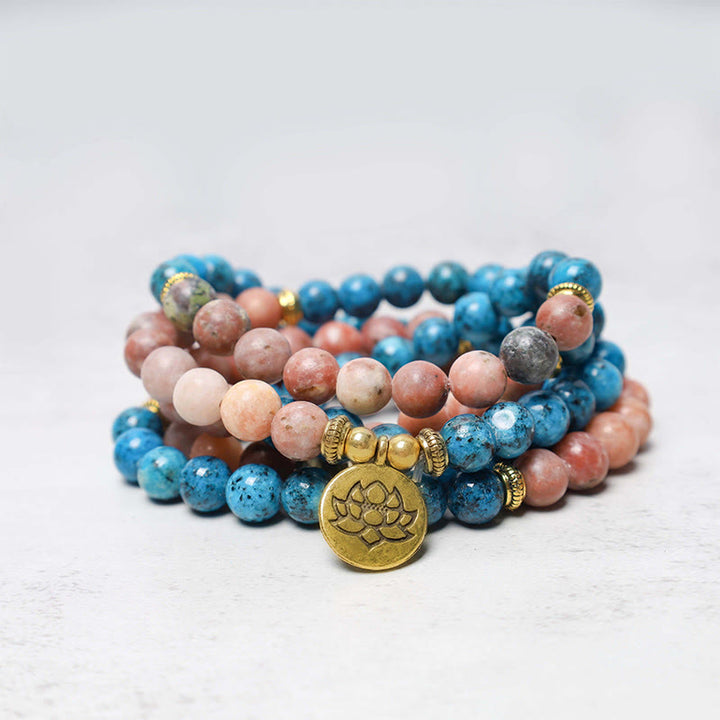 Buddha Stones 108 Mala Perlen Apatit Roter Stein Lotus Meditation Gebetsperlen Armband