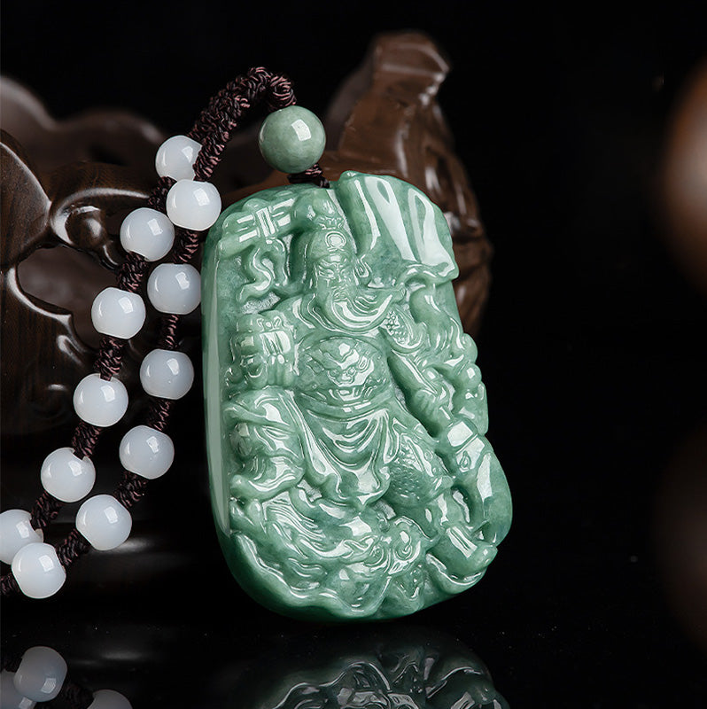 Natürliche Jade Guan Gong Amulett Reichtum Halskette Anhänger