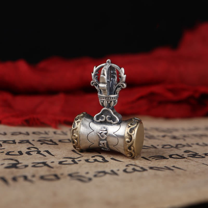 Buddha Stones, Tibet, 925er Sterlingsilber, Om Mani Padme Hum, Dorje-Glocke, Vajra, gravierter Erleuchtungsanhänger, Hängedekoration