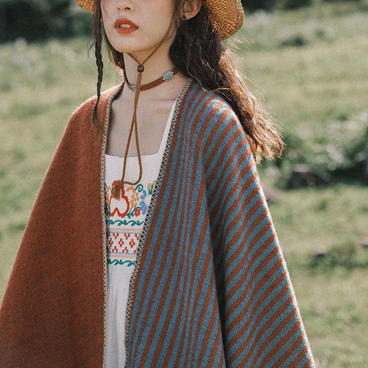 Buddha Stones Tibetischer Schal, gestreift, Rautenmuster, für den Winter, warm, weich