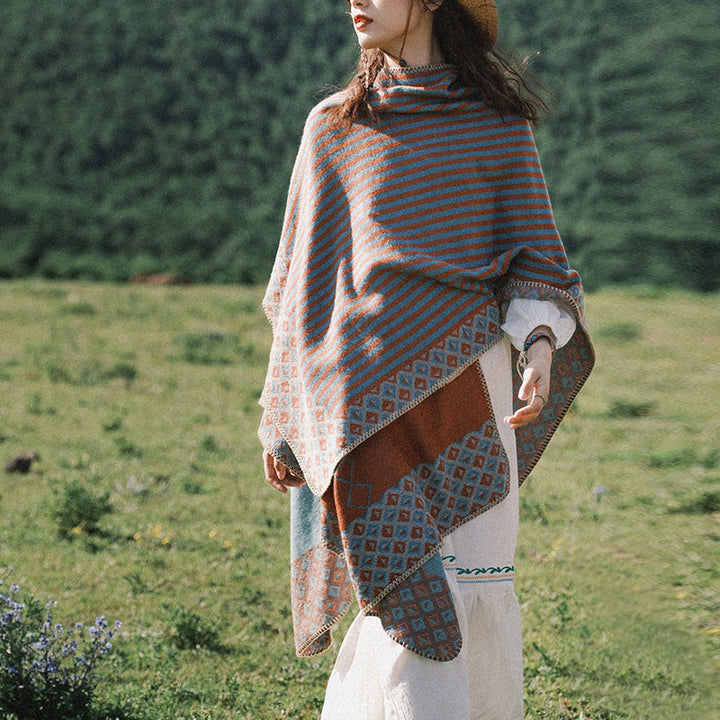 Buddha Stones Tibetischer Schal, gestreift, Rautenmuster, für den Winter, warm, weich