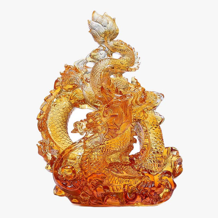 Buddha Stones, Jahr des Drachen, handgefertigt, Liuli-Kristall, Kunststück, Schutz, Heimbüro-Dekoration mit Sockel