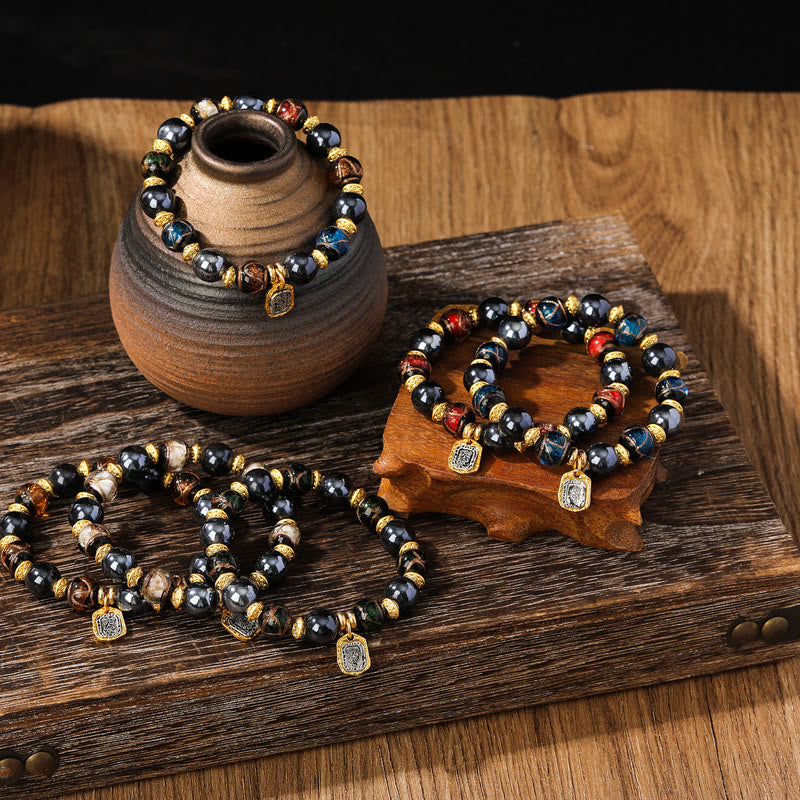 Buddha Stones, tibetische Zakiram-Göttin des Reichtums, Liuli, Glas, Weihrauch, Asche, Porzellanperlen, Glücksarmband