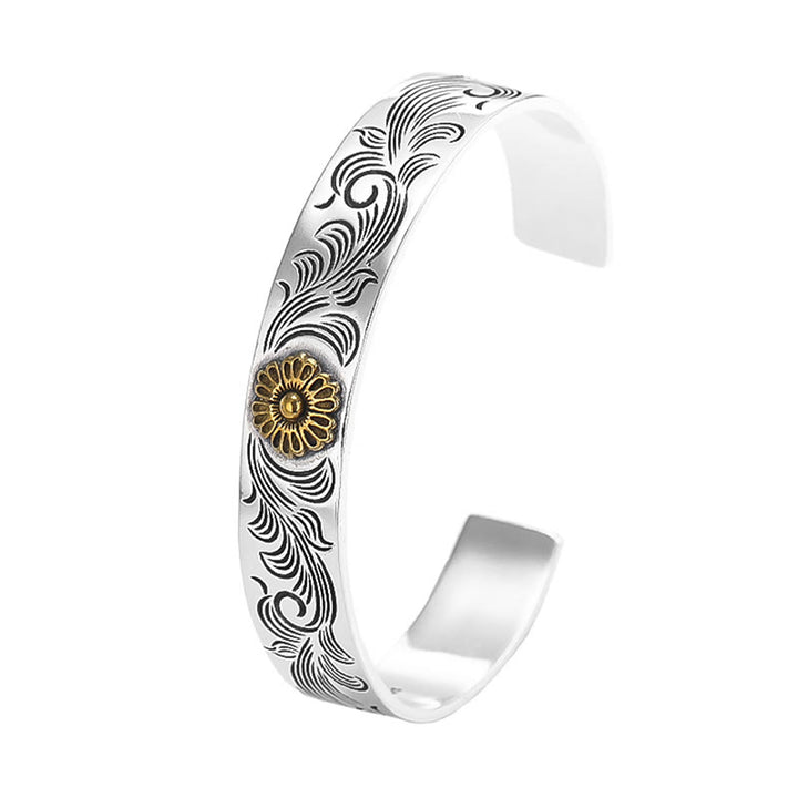 Buddha Stones, Tang-Dynastie, Blumen-Design, Rosen-Blumen-Feder, geschnitztes Kupfer-Glücksarmband