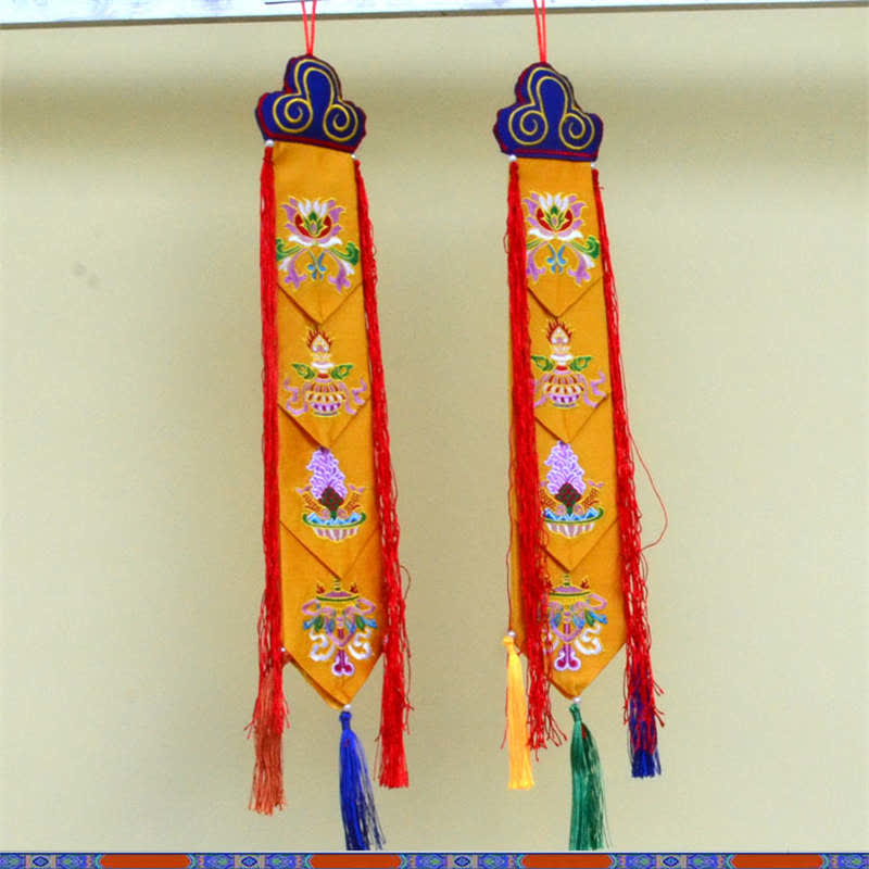 Lotusblume Acht glückverheißende Symbole Meditation Erleuchtung Bunte Quasten Wandkunst