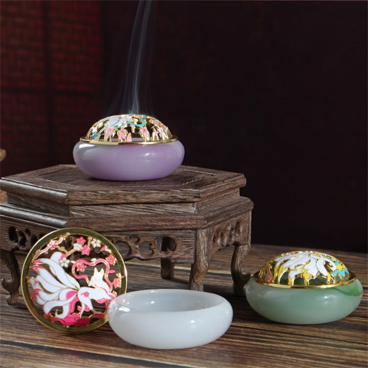 Buddha Stones Neunschwänziger Fuchs Liuli Kristall Heilung Meditation Räuchergefäß