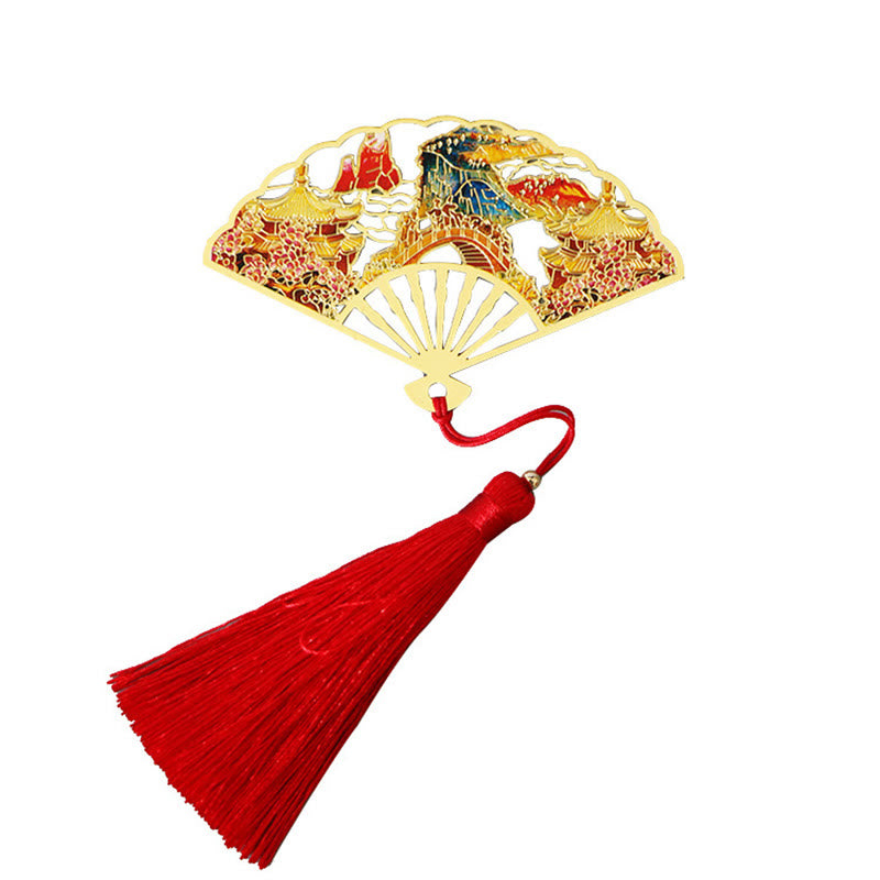 Lesezeichen mit Buddha Stonesn, traditioneller Schmetterling, Lotusblume, Kranich, Drache, Phönix, Fuchs, Koi-Fisch, Neuanfang, Metall, Messing, hohler Fächer