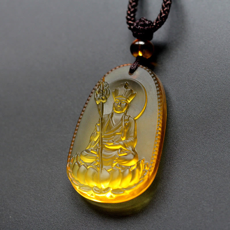 Buddha Stones Ksitigarbha Buddha Liuli Kristall Serenity Amulett Halskette Anhänger