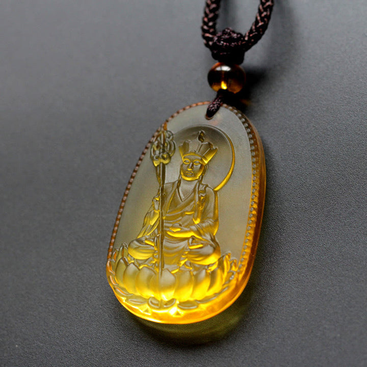 Buddha Stones Ksitigarbha Buddha Liuli Kristall Serenity Amulett Halskette Anhänger