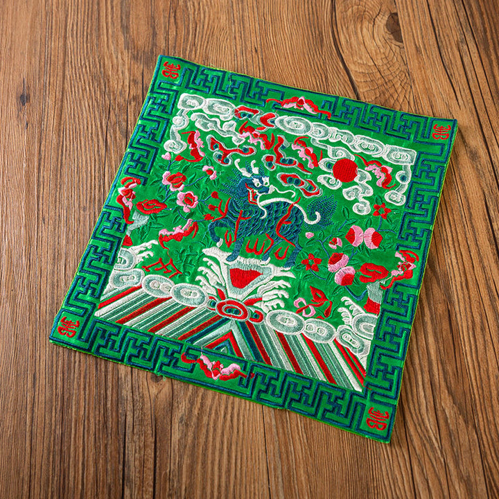 Buddha Stones, Phoenix, Drache, Kirin, Stickerei, Tassenunterlage, Teetasse, Untersetzer, Kung-Fu-Teematte