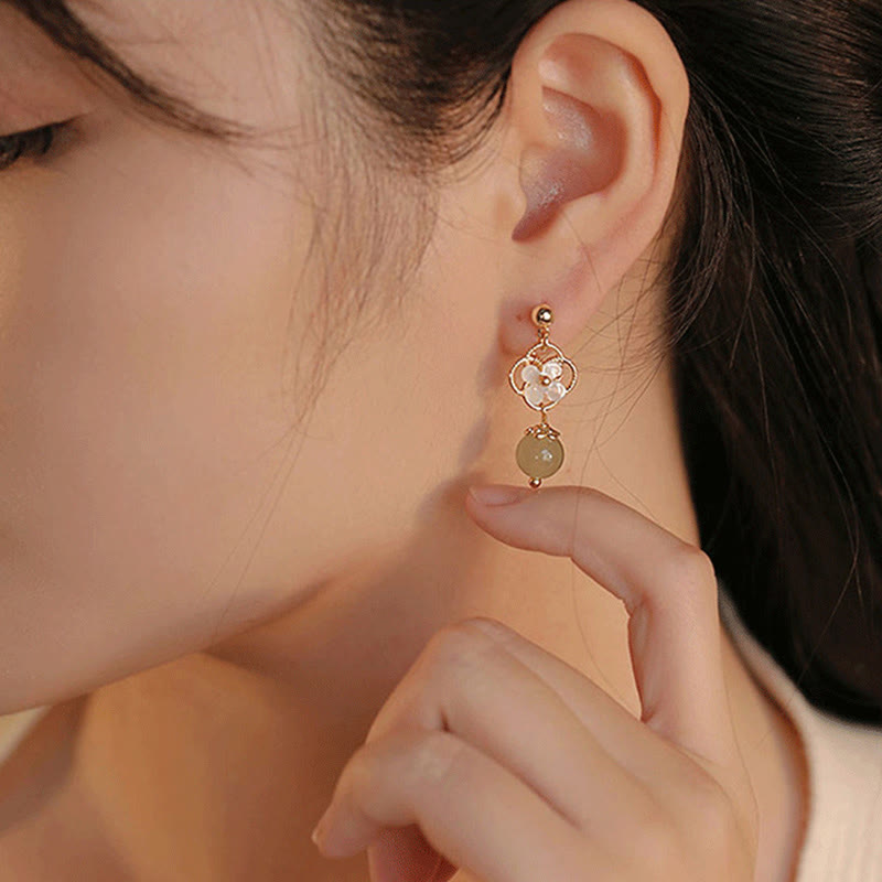 Buddha Stones Tridacna Stein Blume Jade Perlen Segen Tropfen Ohrringe